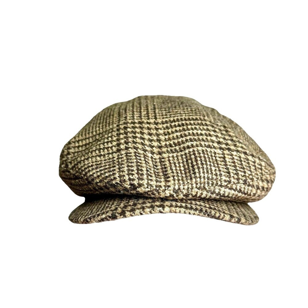 Brown Tweed Newsboy Baker Boy Cap Wool Blend Herringbone Vintage Style M/L